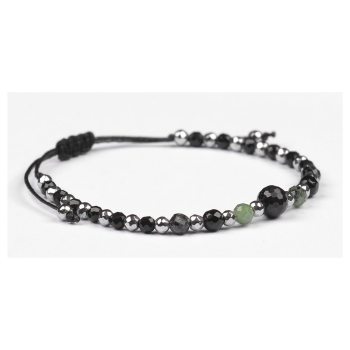 Bransoletka celebrytka czarny TURMALIN ZOISYT Z RUBINEM HEMATYT ochrona